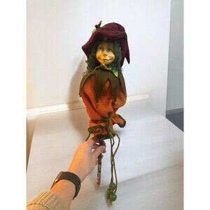 Vtg Aldik Woodland Elf Jester Plant Floral Stick Doll Home Decor 90s Seasonal
